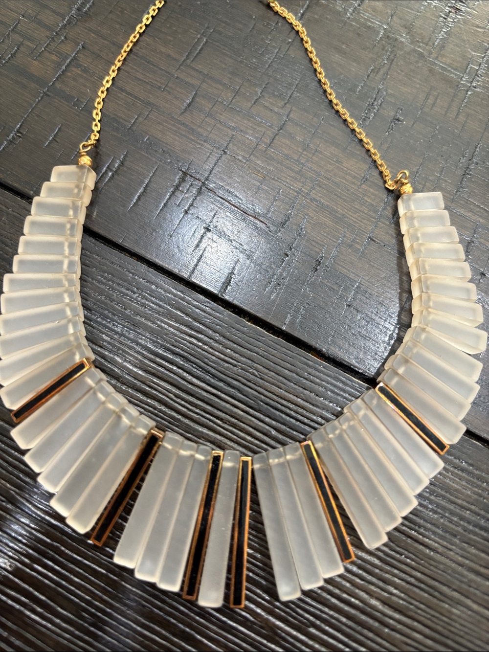 18k Gold Chain Statement Necklace with Frosted glass Fan Pendants - Picture 2 of 3